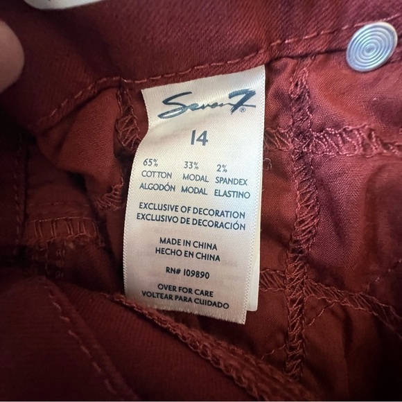 Seven 7 Tummy Less High Rise Skinny Jeans, Fired Brick Red Burnt size 14 - Picture 9 of 16